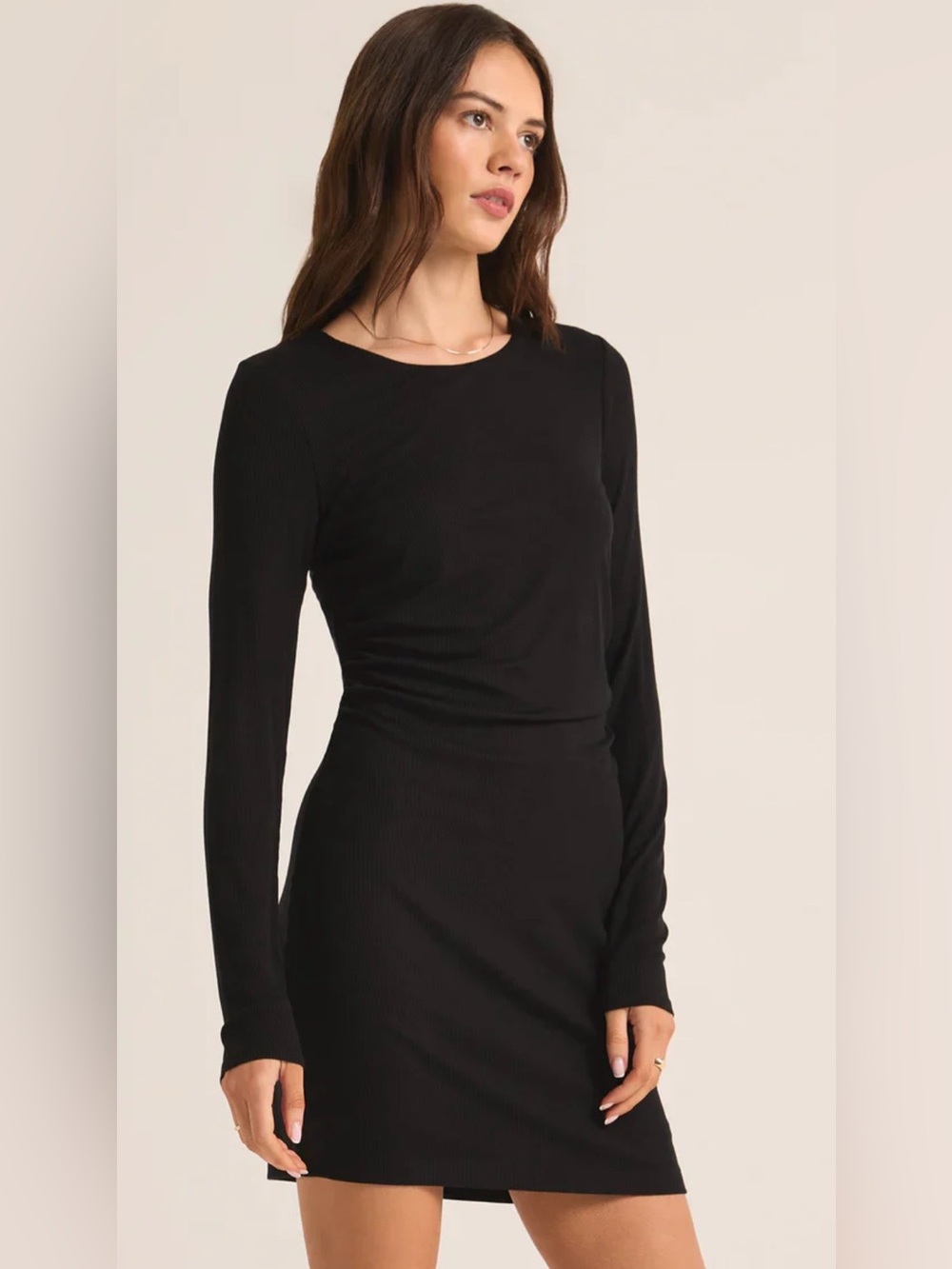 NWT Z Supply Winnie Black Long Sleeve Ribbed Mini Dress size small